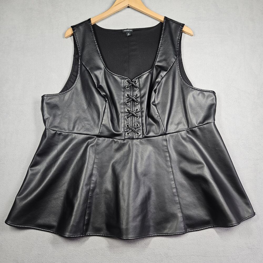 Torrid Peplum Faux Leather Lace Up Top Women Plus Size 3 Grunge Goth Biker Black